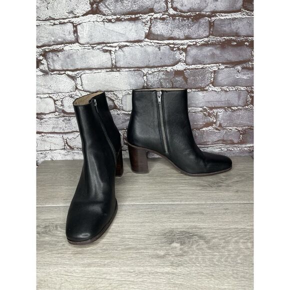 Madewell Brenner Black Brown Leather Block Heel Booties Zip Boots Women 9.5M US - Picture 4 of 16